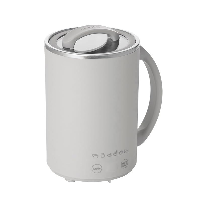 エレコム マグカップ型電気なべ 電気ケトル 500mL クックマグ 沸かす 煮込む 保温 スープ レトルト 手動 6モード Cook Mug plus ケーブル長1.5m グレー HAC-LEP01GY 1