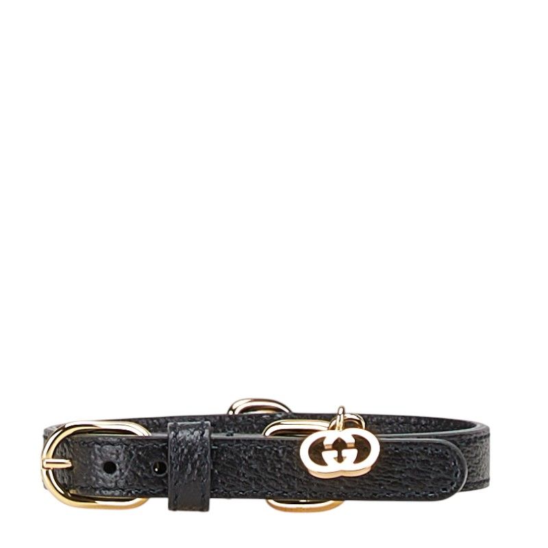 グッチ エクストラスモール インターロッキングG ドッグウェア ペット用品 692946 ブラック レザー レディース GUCCI 1-0202610