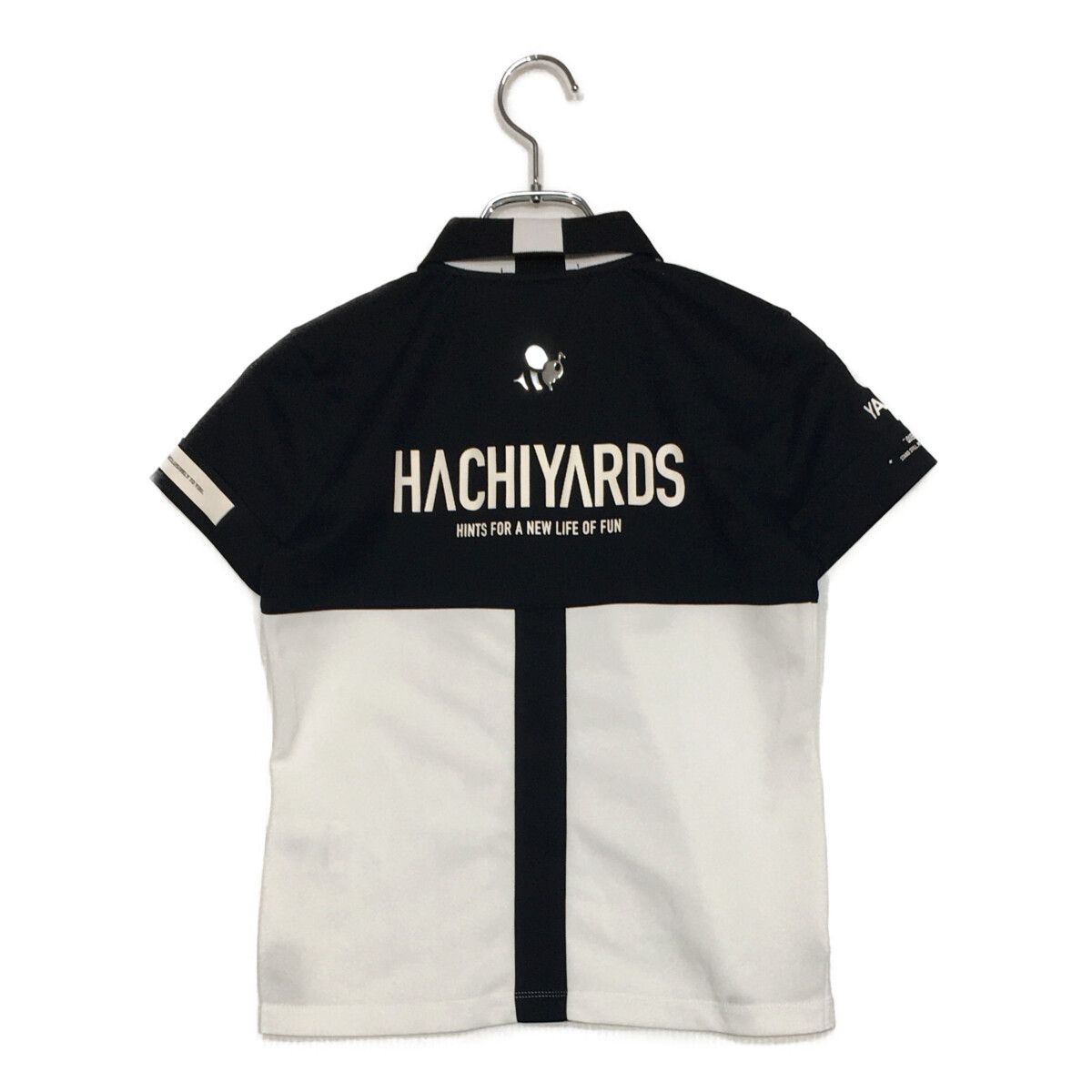 レディース ハチヤーズ 8YARDS 半袖ポロシャツ S 黒×白 バイ バックプリント