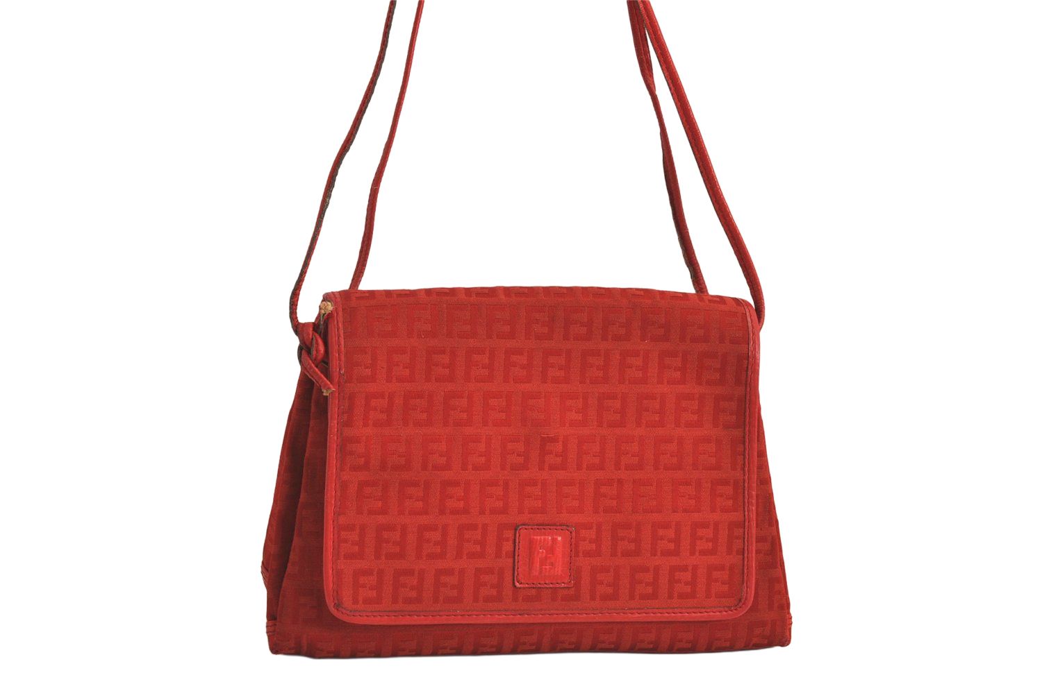 FENDI フェンディ ズッキーノ柄 ショルダーハンドバッグ 財布 キャンバス レザー レッド 5600M