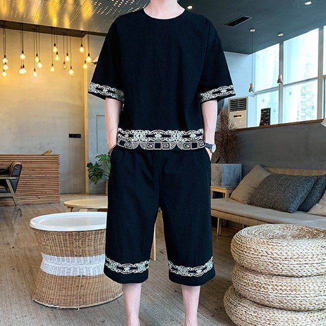 セットアップ メンズ Tシャツ パンツ 大きいサイズ 上下セット メンズ セットアップ ルームウェア 上下セット チャイナ服 涼しい 春 夏 3色#doranika17615
