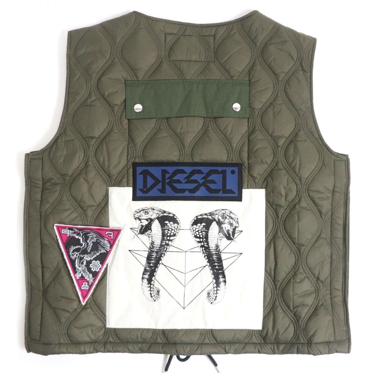 極美品□DIESEL/ディーゼル パッチワーク ジップアップ J-LUKI JACKET ミリタリーベスト/ユーティリティベスト/ジレ カーキ XL  正規品