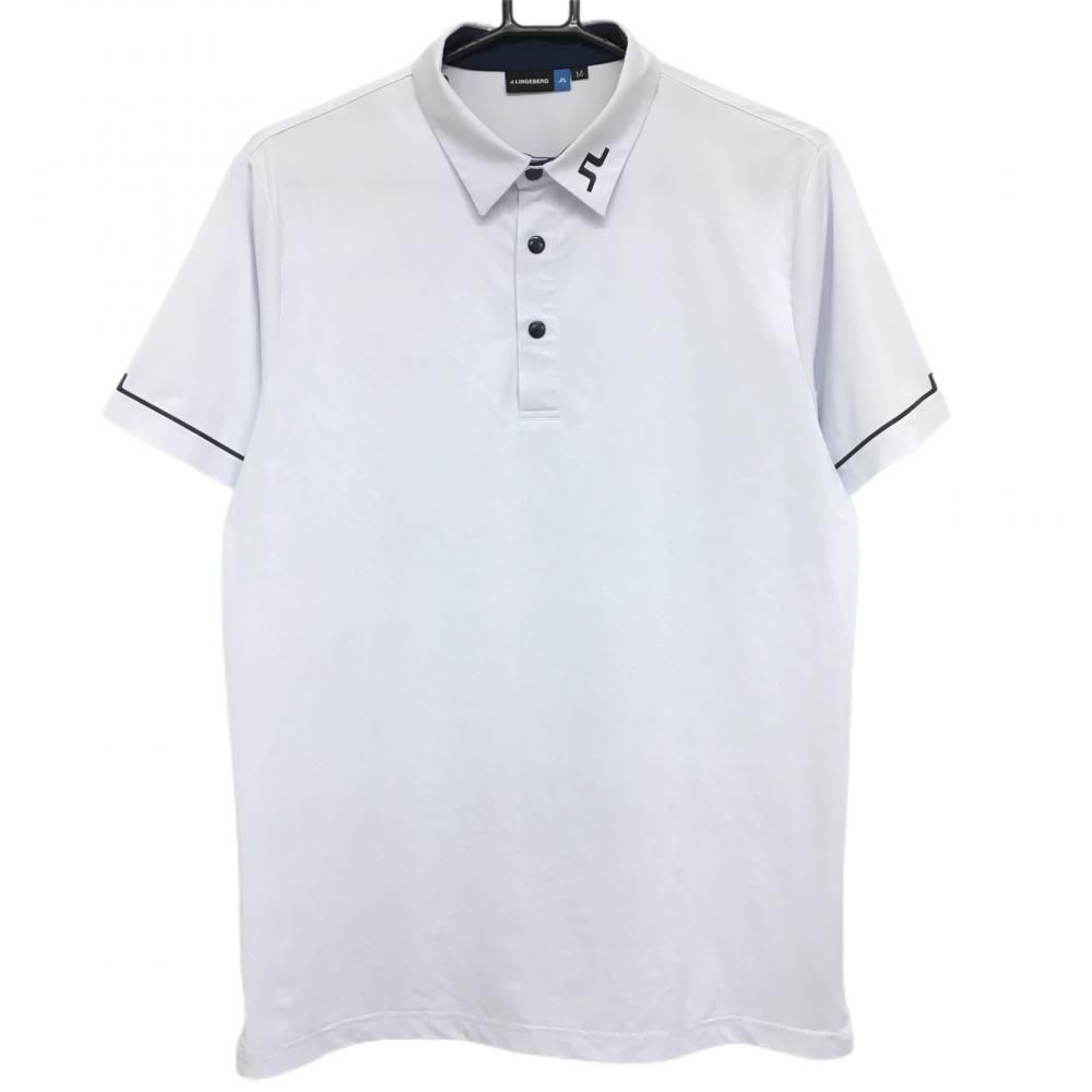 ジェイリンドバーグ 半袖ポロシャツ 白×黒 スナップボタン 襟ロゴ メンズ M ゴルフウェア 品質タグなし J．LINDEBERG ゴルフ