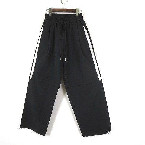 パンツ 2Way 撥水 タック ワイド ナイロンパンツ サイドライン F 黒 ブラック 白 ホワイト 美品