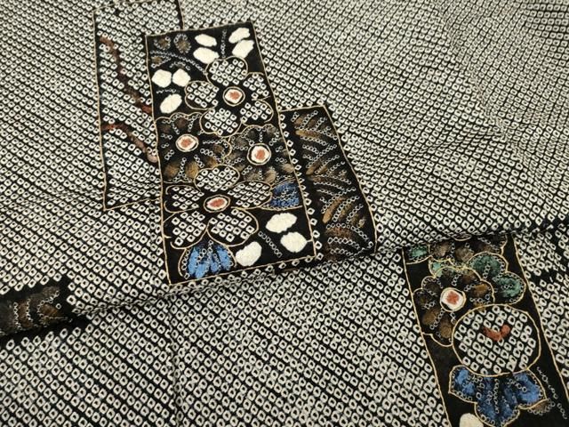 平和屋着物○訪問着 総絞り 短冊花文 黒地 金彩 正絹 逸品 AABB7300ck