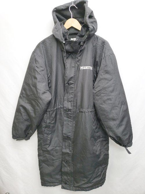 PEANUT ピーナッツ イラスト 刺繍 長袖 ベンチコート サイズL ブラック メンズ P  【1406110029242】