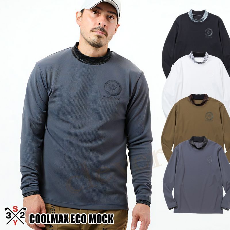 ロングスリーブモックネック SY32 ゴルフ ゴルフウェア メンズ モックネック モックネックシャツ 長袖 ロンT SY32 by SWEET YEARS GOLF COOLMAX ECO MOCK スウィートイヤーズ カーキ xaz-syg-24a007