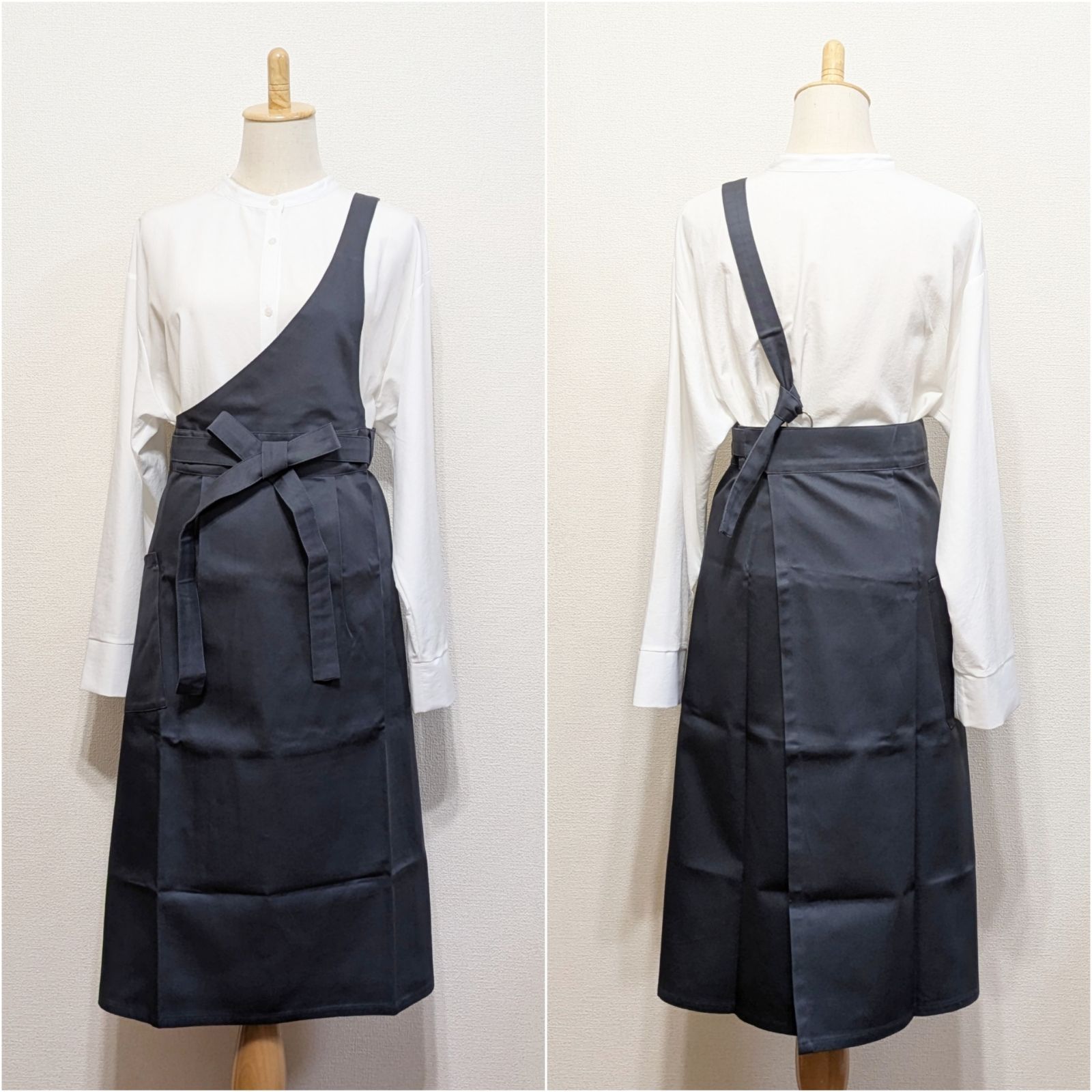 ワンショルダーのエプロン型茶道稽古着【dark gray】VSBC042-70