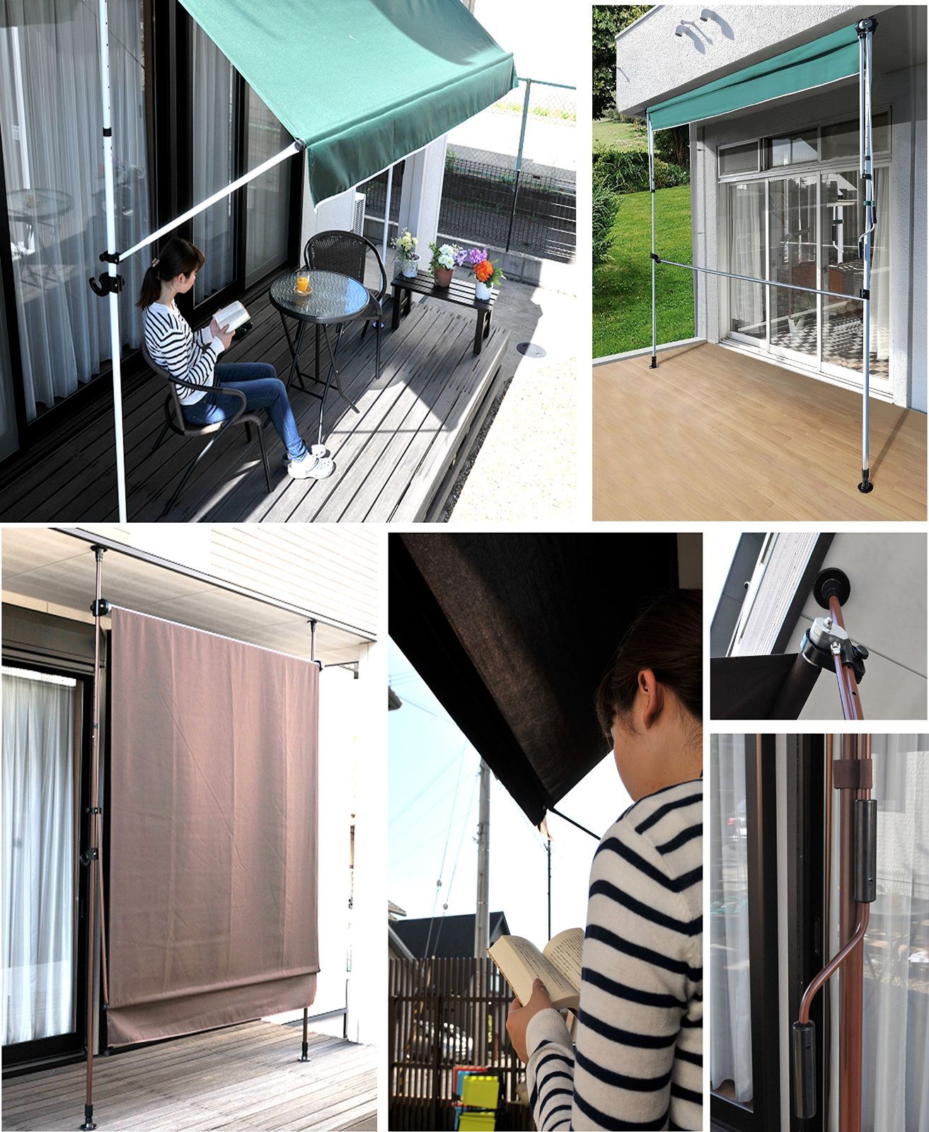 新着商品 幅2m ブラウン アーム伸縮タイプ 工事不要 日よけ 撥水加工 物干し竿付きオーニング 角度高さ調整 Out UVカット リビングアウト Living