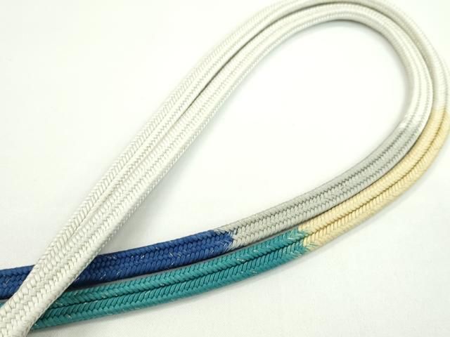 平和屋本店□極上 有職組紐道明 帯締め 冠組 両手先段 青・青緑 金糸  