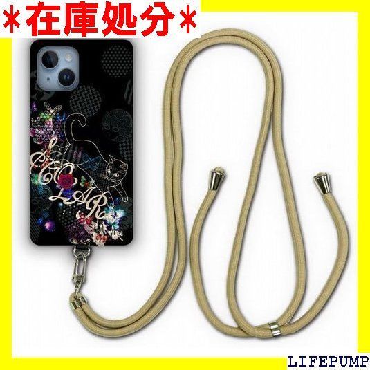 ス ScoLar デザイン iPhone14 ケース スマホショルダー アイフォン14 スマホケース ショルダーストラップ ショルダーケース スマホストラップ カバー スマホカバー 猫 ネコ キャット 蝶 アゲハ バラ ブラック 911