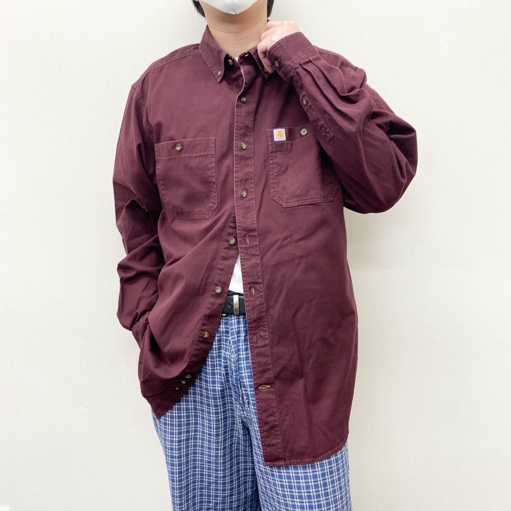 カーハート carhartt ワークシャツ ボタンダウンシャツ 長袖 RELAXED FIT サイズ：L エンジ 103554 614 - メルカリ