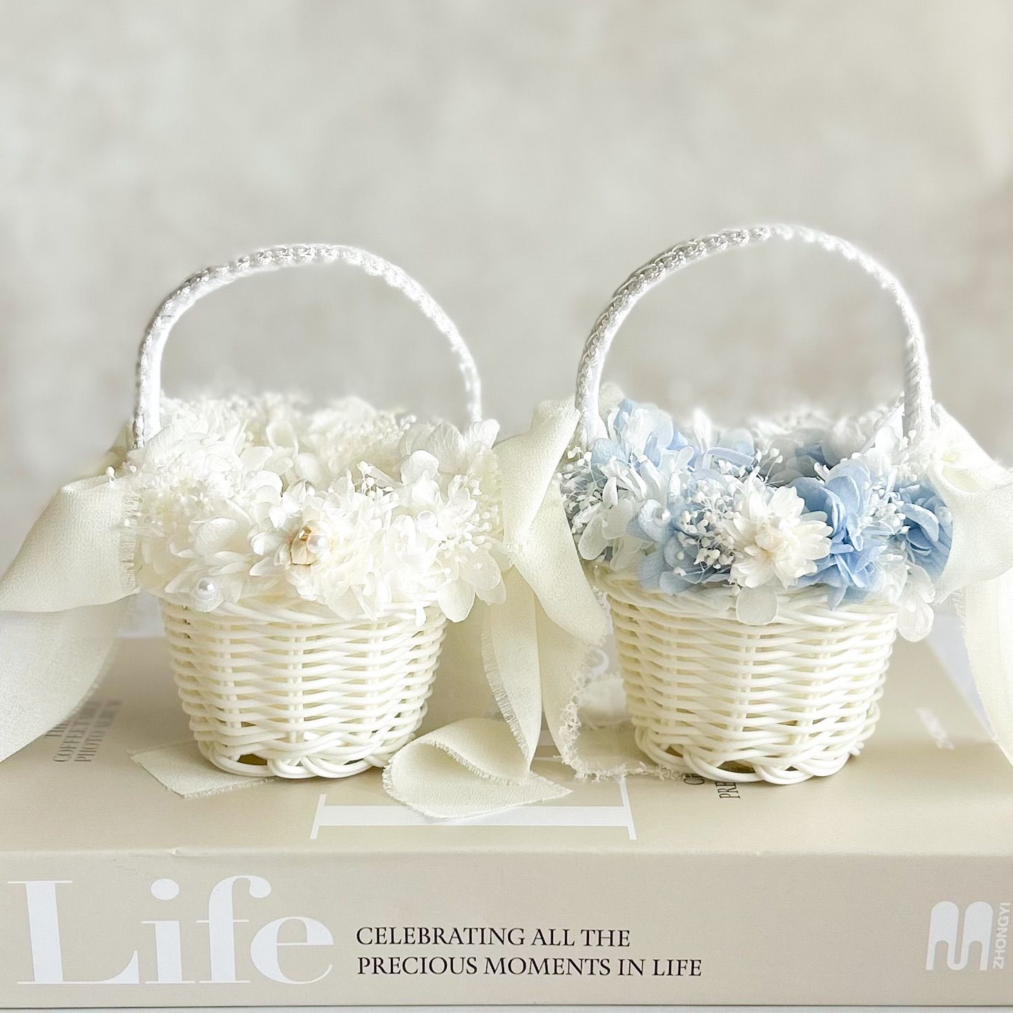 2人で運べる　2個セット　リングガール　リングピロー　結婚式　ウェディング　~blue&white~