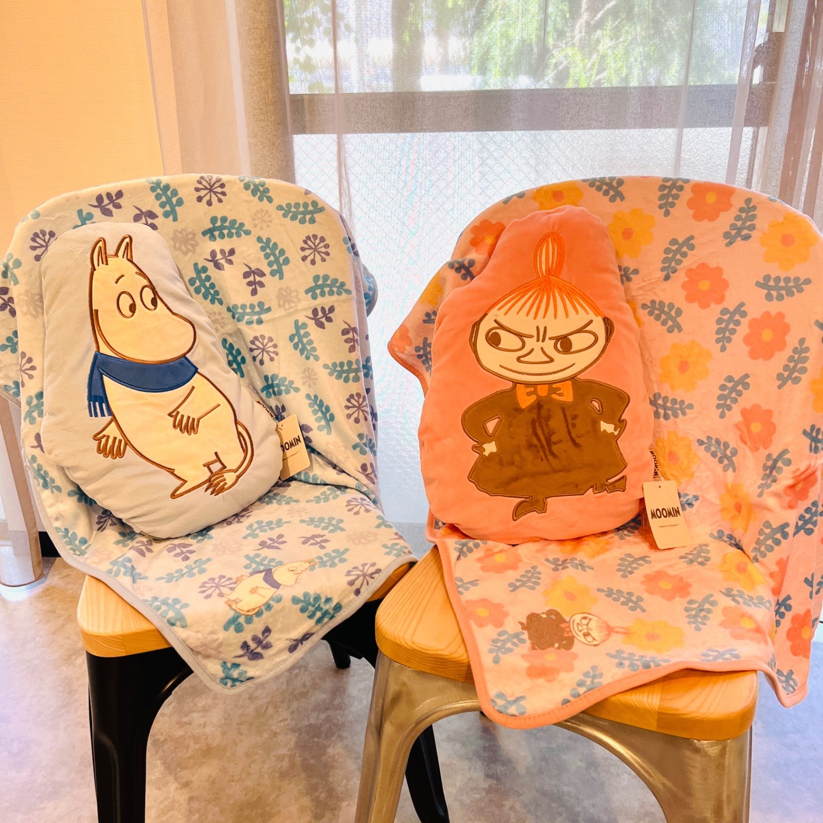 2種セット ムーミン＆リトルミィ クッションブランケット ナチュラル ひざ掛け