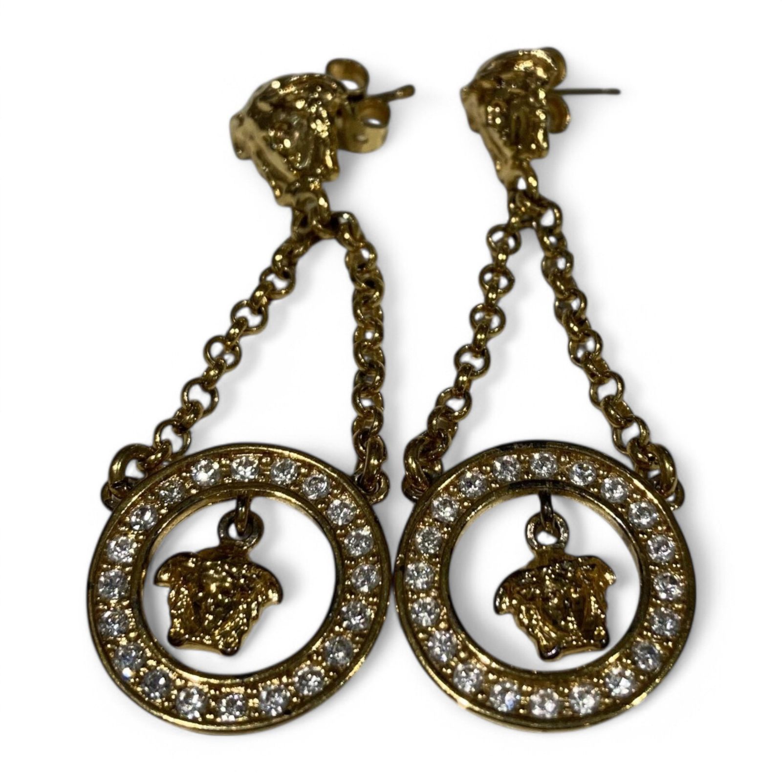 ヴェルサーチ メデューサ グレカライン ストーンピアス VERSACE (ヴェルサーチェ) ⑤ 2連 メデューサモチーフ ライン
