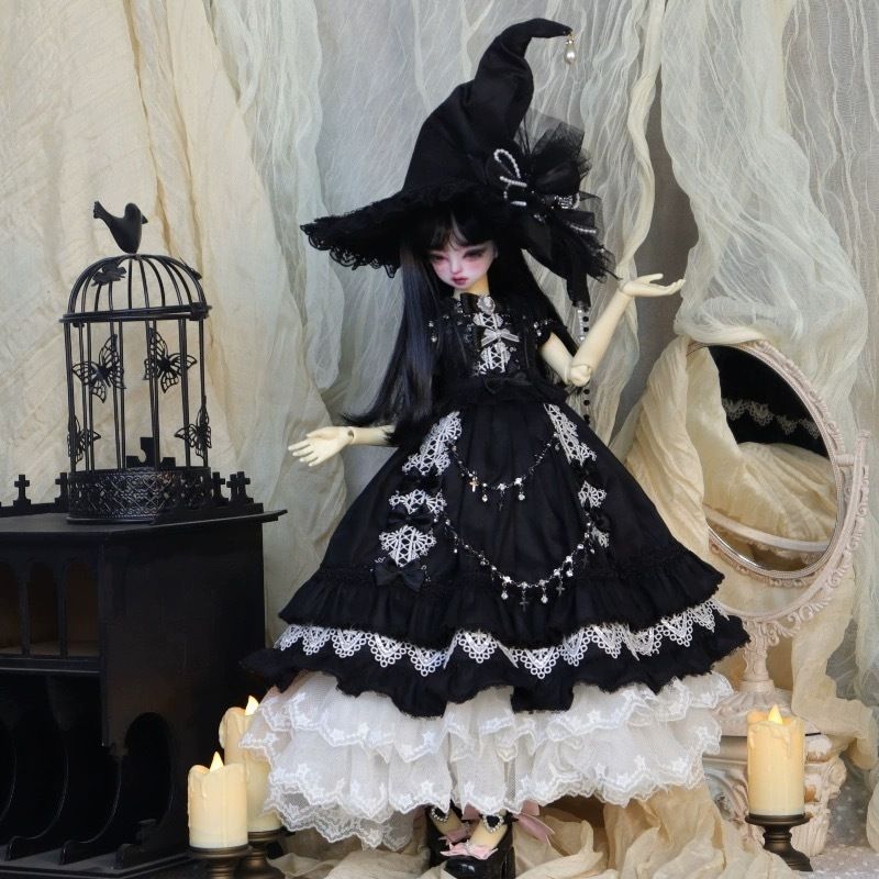 受注 MDD SDM MSD BJD 1 4ドール用 魔女宙 ゴシックロリータドレスセット ブラック 6点入 受注生産 30日以内発送