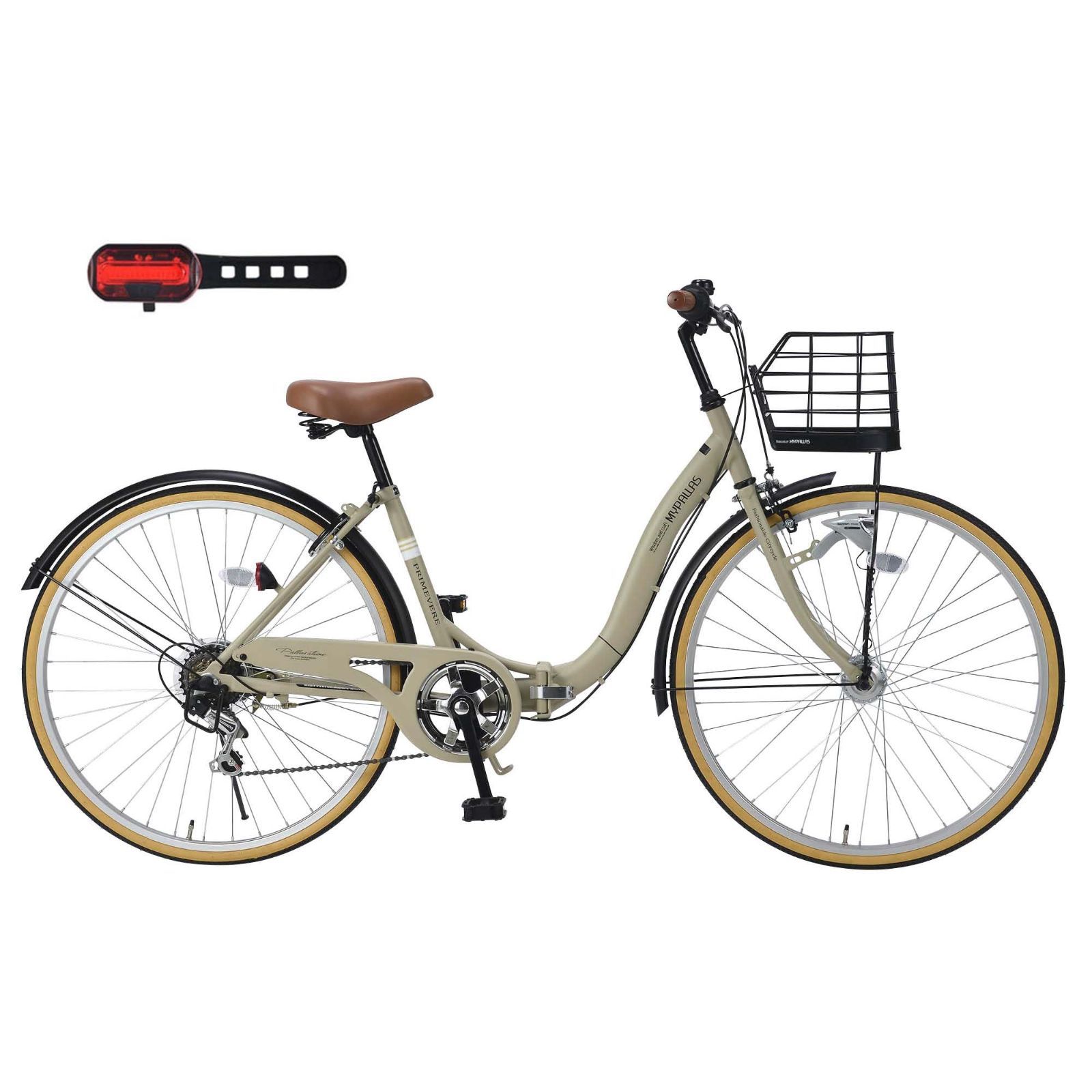 在庫処分 バスケット|リング錠付 街乗り ループフレームで乗り降りラクラク 通勤通学 シマノ製サムシフト6段変速 男女兼用 LEDオートライト ファッショナブルで折畳もできるシティサイクル 折畳シティサイクル26インチ LEDリアライト 安全性-視認性向上