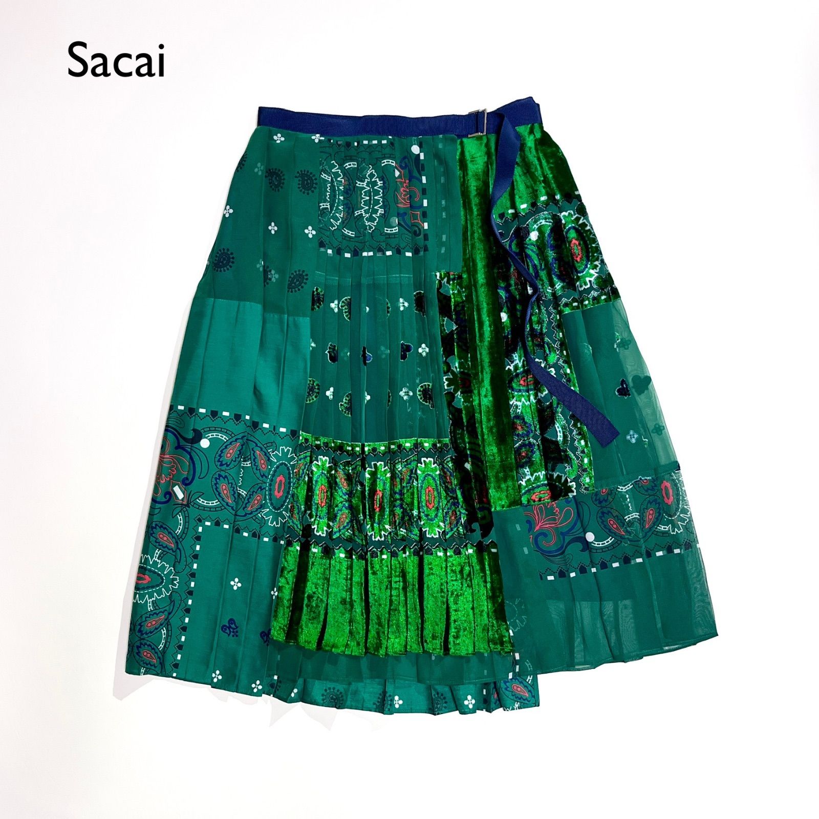 最終価格!sacai ペイズリー柄プリーツスカート ch20 Sacai 定価11万 アシンメトリープリーツスカート ベロア