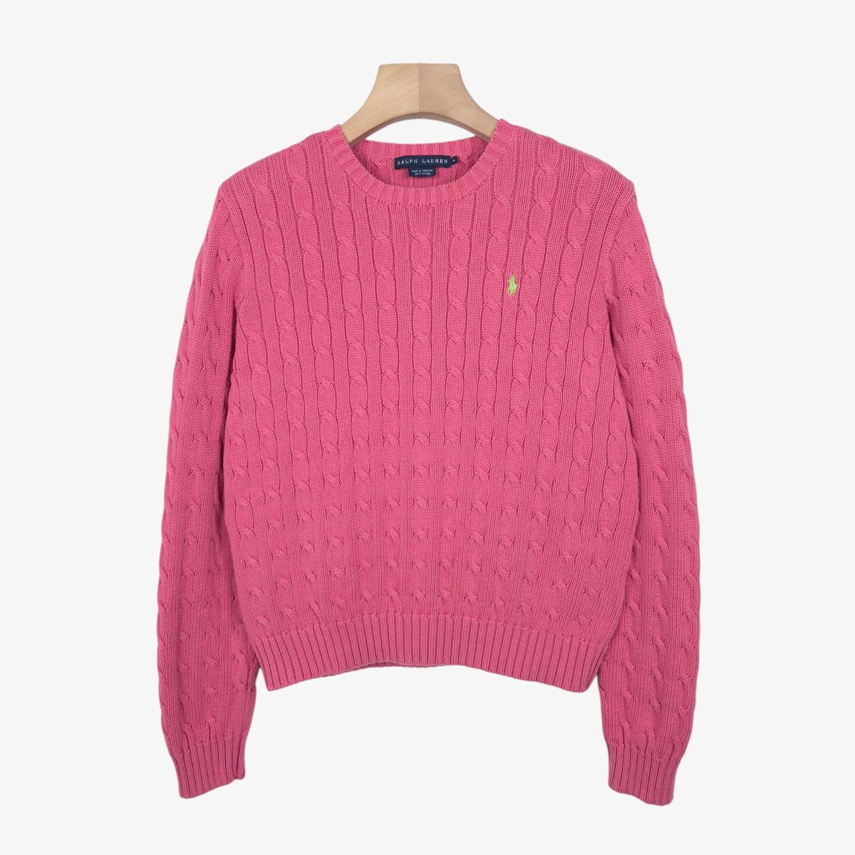 66-77 ポロラルフローレン ピンク ケーブル コットン ニット