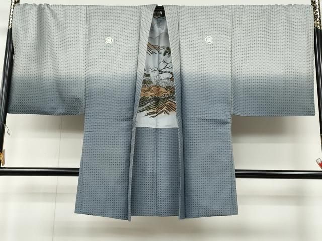 平和屋着物●男性　色紋付・羽織セット　菱繋ぎ地紋　羽織：暈し染め　正絹　逸品　CAAY4977ut 平和屋着物○男性 色紋付・羽織セット 菱繋ぎ地紋 羽織：暈し染め 正絹