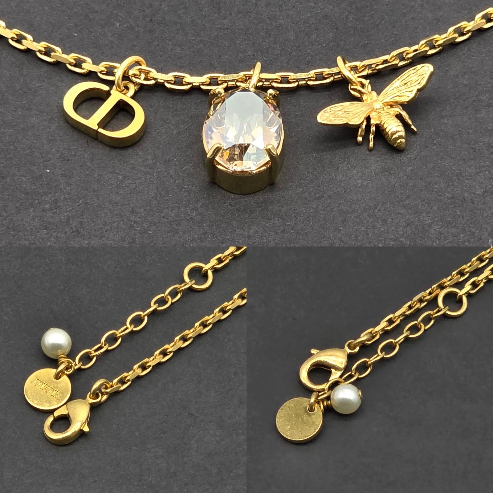 DIOR ディオール Petit CD ビー クリスタル ネックレス ゴールド