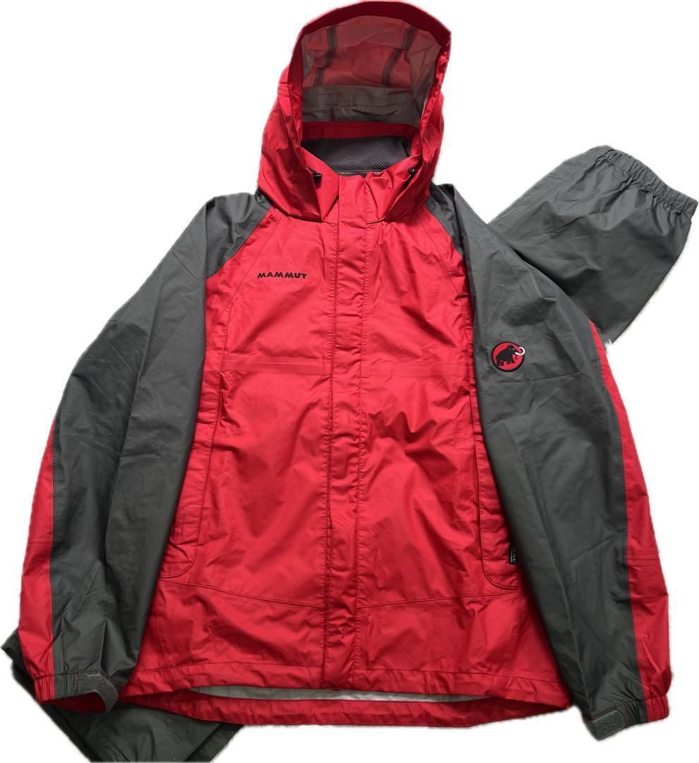MAMMUT マムート クライメイト レインスーツ セットアップ M ゴアテックス 刺繍 レッド×グレー 登山トレッキング レインウェア