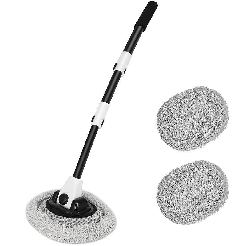 【新品】 KEEVEEK 洗車モップ 15°曲げ 洗車ブラシ 112cm伸縮可能 替え スポンジモップ 柔らかい 超極細繊維 90度回転 切替モップ付き 洗車セット ルーフモップ 長さ調節可能 傷防止 乾湿両用 吸水 速乾 洗車グッズ ホコリ取り 水切り  1