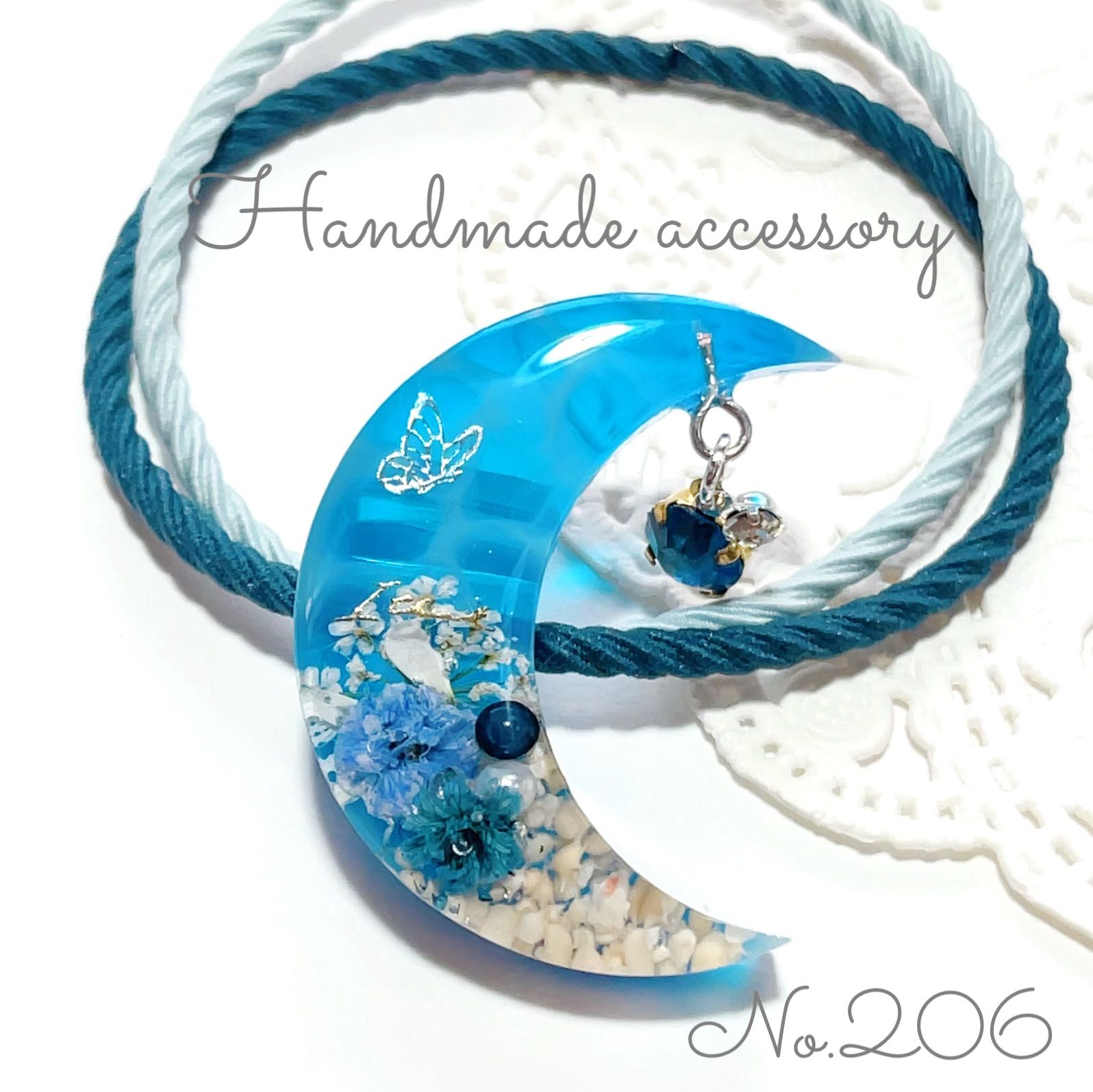 No.206♡ボタニカル 海 波 月 ハンドメイド ドライフラワー レジン