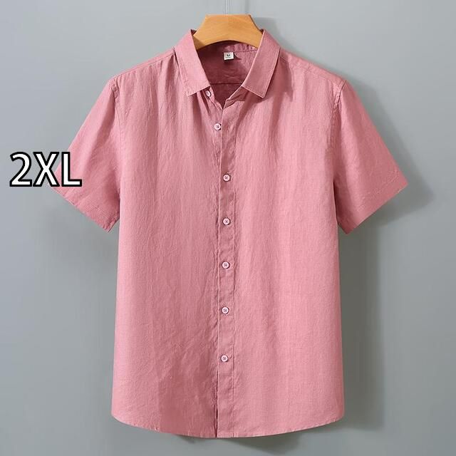 2XL メンズ ファッション 服 男性用 オシャレ シンプル 大人 かっこいい 大きいサイズ ストリート 紳士服 夏 無地 リネン 半袖 シャツ 夏 快 カジュアル コットン リネン シャツ 薄手 フル リネン 服