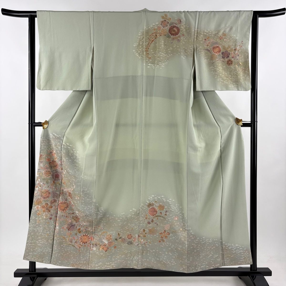訪問着 身丈154.5cm 裄丈63cm S 袷 草花 花唐草 刺繍 ぼかし 薄