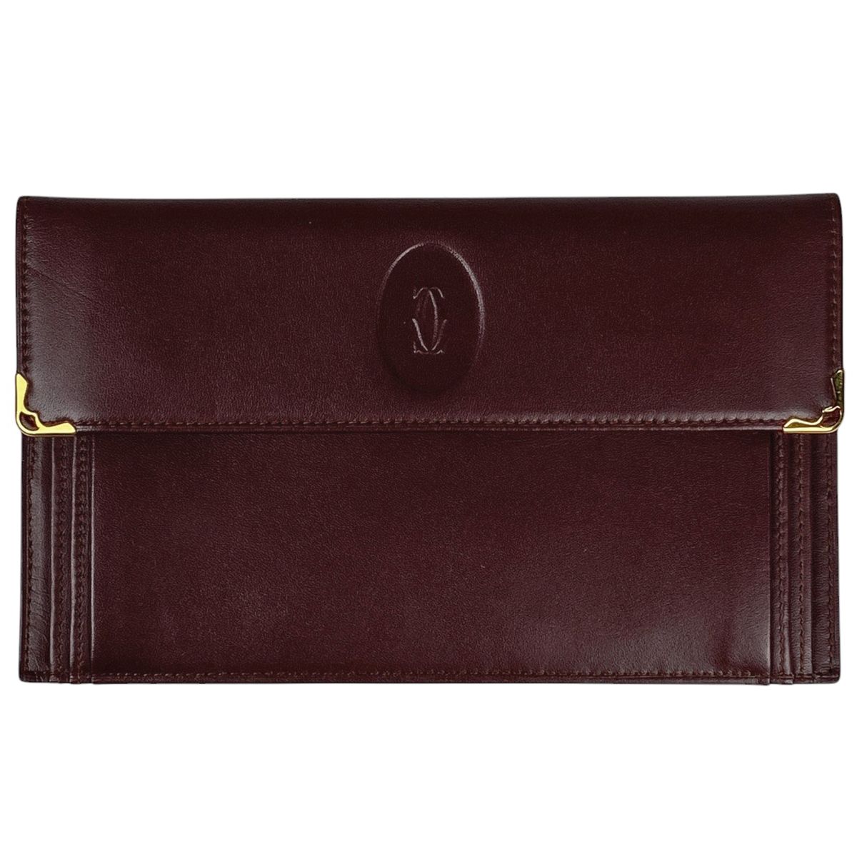 カルティエ 長財布 がま口 レディース マストライン ボルドー×ゴールド