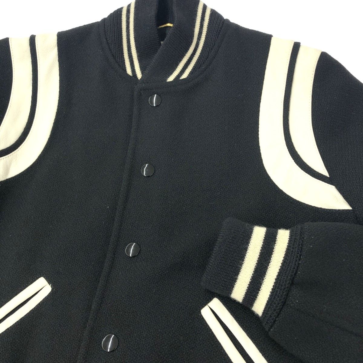 sacai サカイ スタジアムジャンパー 袖レザー 黒＋ネイビー スタジャン