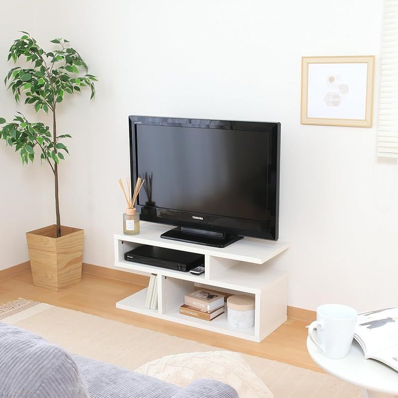 不二貿易 Ｓ字型ＴＶ台 幅79.2×奥行29.5×高さ38.4cm オークホワイト 木目調 組立商品51489 0