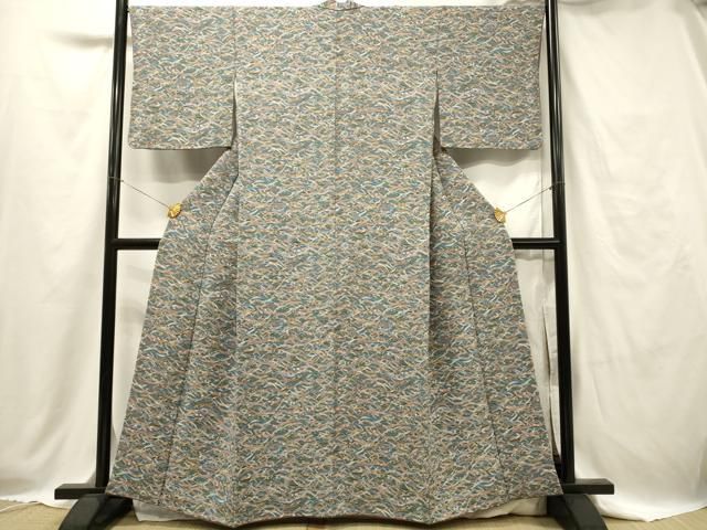 小紋 正絹 まるやま誂製 作家物 落款有 斜縞 モノトーン 身幅ゆったりめ 美品 小紋 正絹 まるやま誂製 作家物 落款有 斜縞 モノトーン 身幅