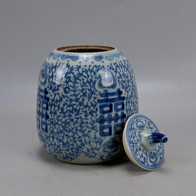 豪奢な 現代工芸品 青花纏枝蓮紋四喜マクワウリ缶 美術品 置物 装飾品 工芸品