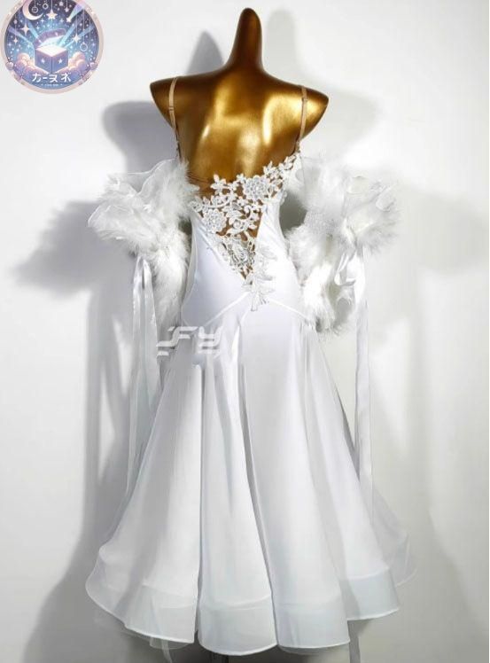 ♥ オーダーメイド 社交ダンス衣装 スタンダードドレス 羽根フロート付