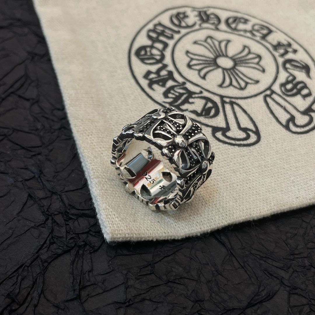 クロムハーツ   Chrome Hearts 指輪 リング  十字 刻印 925  ブラックジュエル