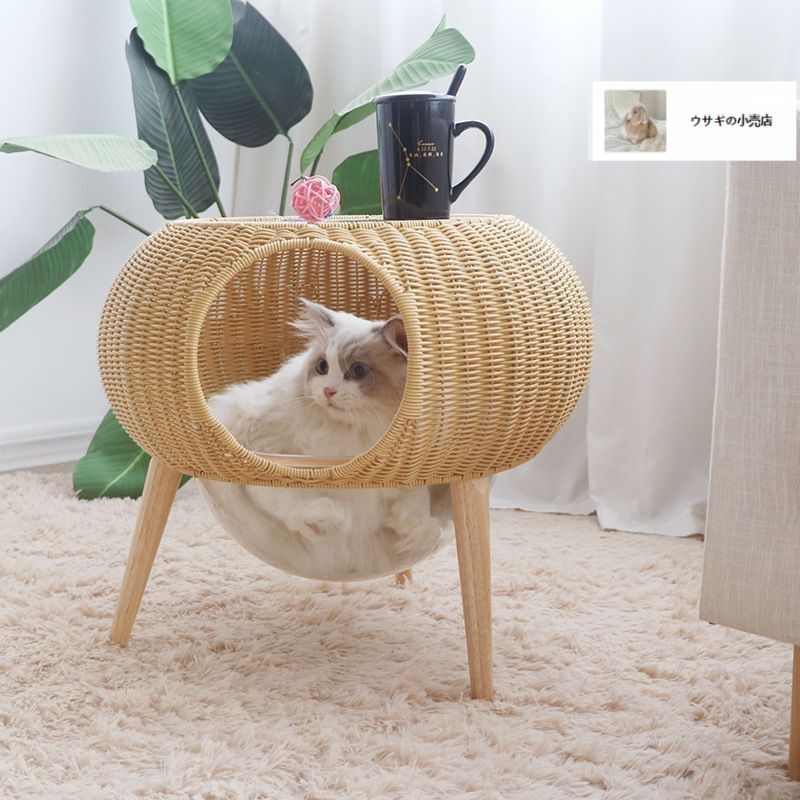 UFOテーブルベッド キャットカプセル キャットハウス キャットドーム キャットテーブル ペットハウス ペットスリーピングベッド 手織り猫ベ