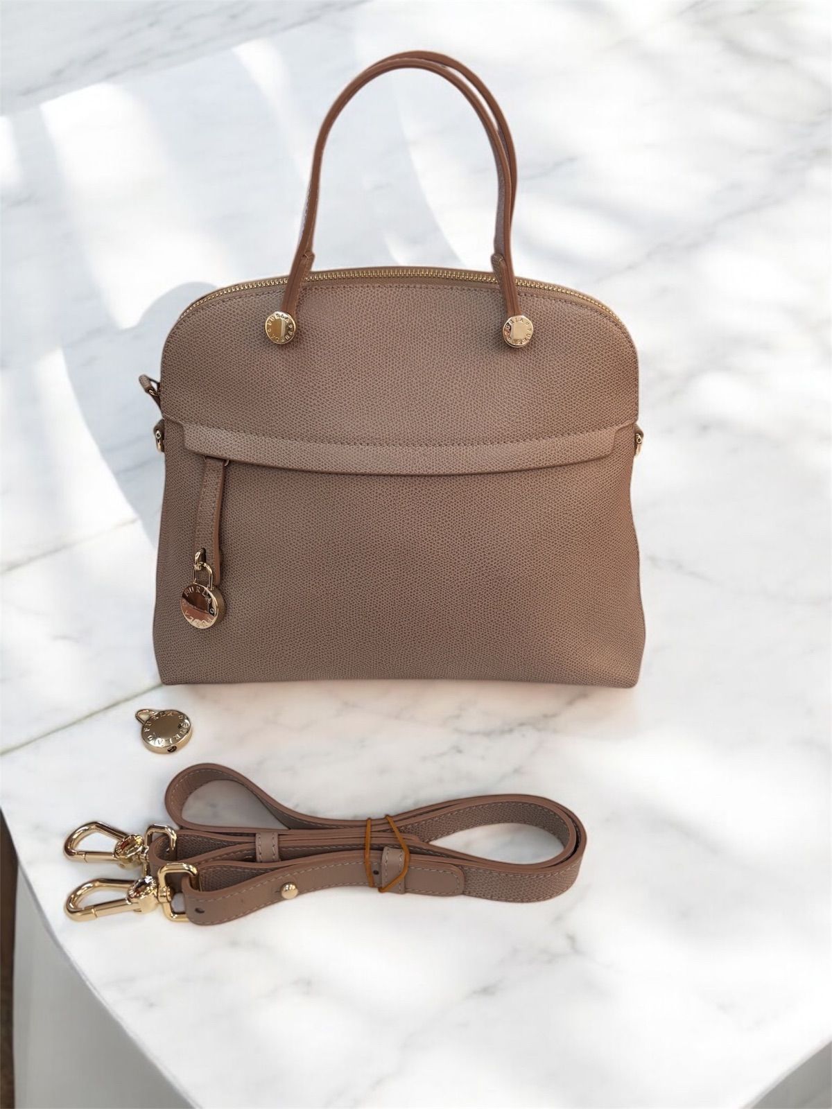 美品】FURLA パイパー ショルダーバッグ グレージュ 2way 斜め掛け 