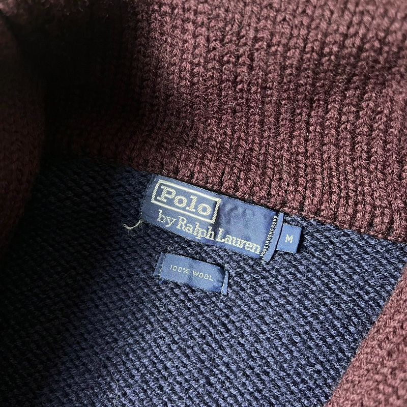 90s POLO RALPH LAUREN エンブレム ロゴ 刺繍 ウール ニット