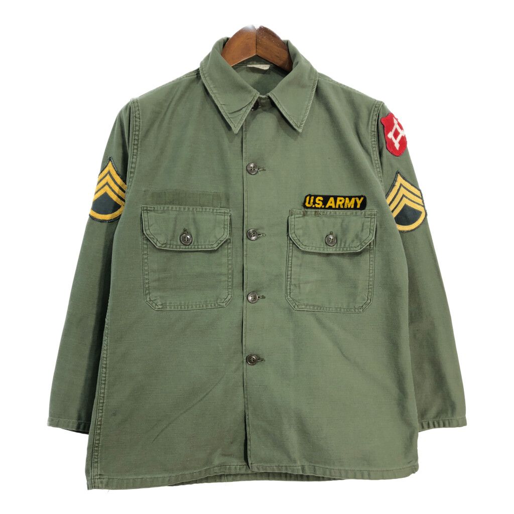 60年代 米軍実物 U.S.ARMY ユーティリティシャツ ヴィンテージ ミリタリー オリーブ (メンズ 15 1/2) 中古 古着 T1504