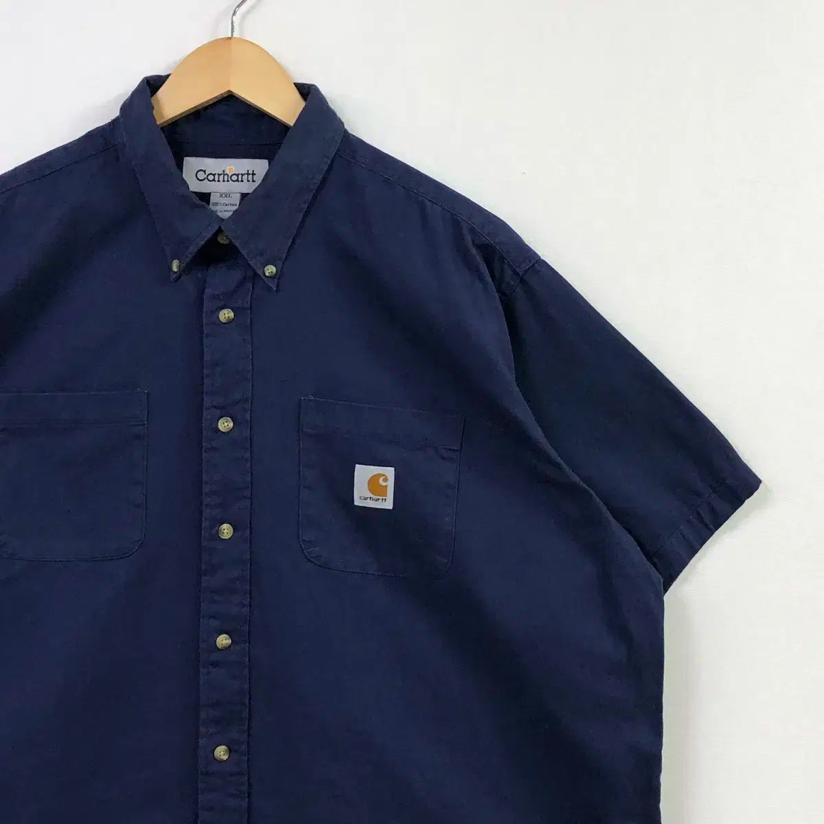 古着 carhartt ワークシャツ ジャケット ネイビー　サイズ2XL Carhartt カーハート シャツジャケット XL ネイビー 革タグ