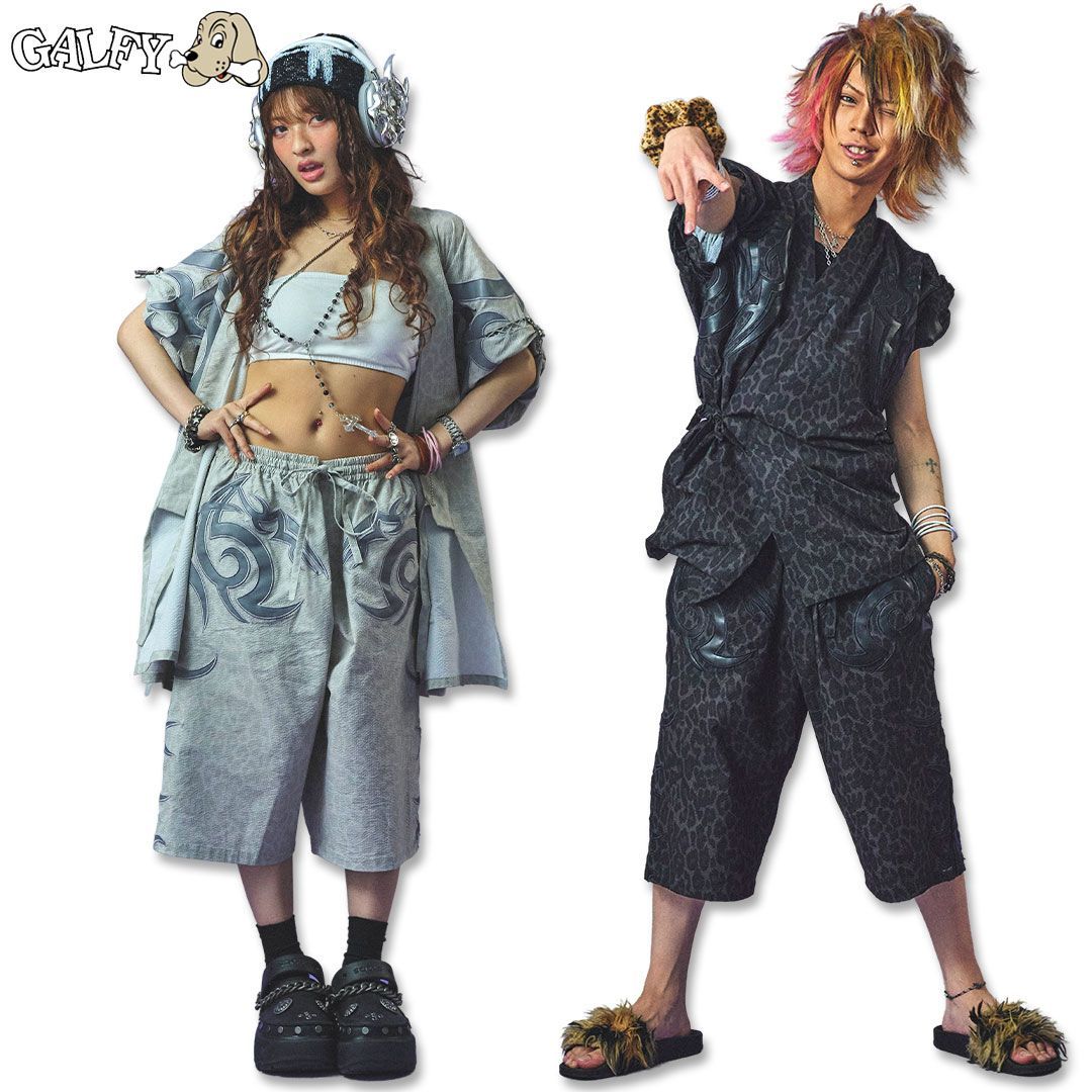 ガルフィー GALFY 部族長甚平 152078 20 BLACK ＃10 O.WHITE L XL ヤンキー TGC ギャル コギャル 上下セット ジャージ セットアップ 和服 甚平