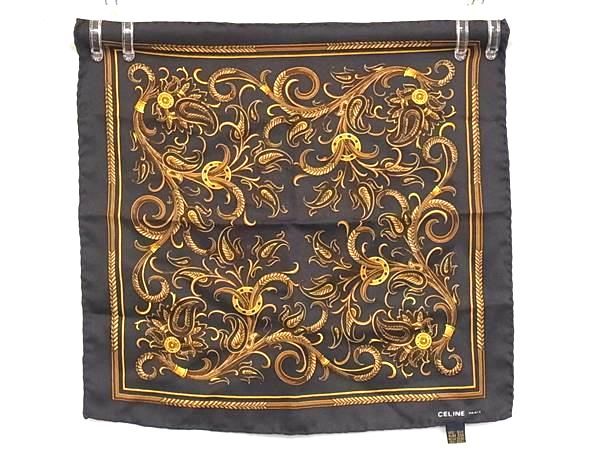 □極美品□ CELINE セリーヌ シルク100% スカーフ ポケット