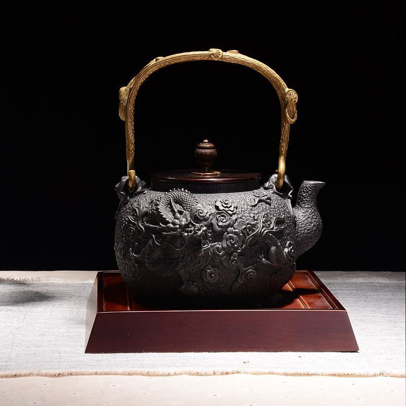 推薦◆鉄器 提梁壺 老鉄瓶 茶道具対応 鉄やかん 鉄分補給 鉄びん 1200ml
