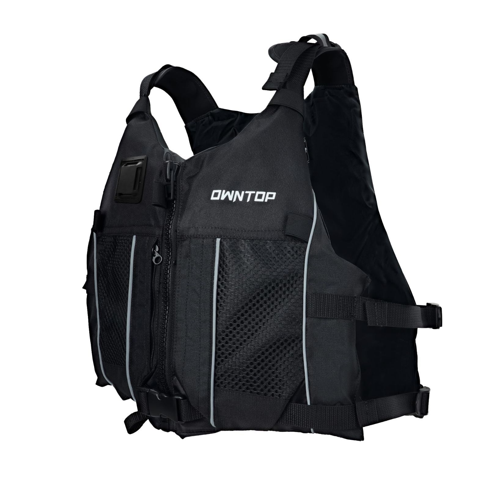 JNR(30-40KG)_ブラック Owntop メンズ レディース フローティングベスト 大人 ジュニア用 ライフジャケット - ポケット 付き 男女兼用 軽量 浮力サポート CE認証 シュノーケリング 釣り ボート 川 遊びに対応、ブラック 30-40KG