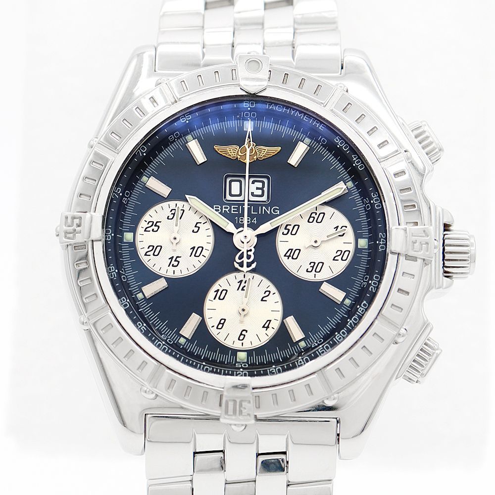 BREITLING ブライトリング クロスウィンド スペシャル ビッグデイト A44355 A445C16PAS クロノグラフ 100m防水 青 ブルー SS ステンレス メンズ 自動巻き【6ヶ月保証】【腕時計】【中古】 BREITLING ブライトリング クロスウィンド スペシャル ビッグデイト