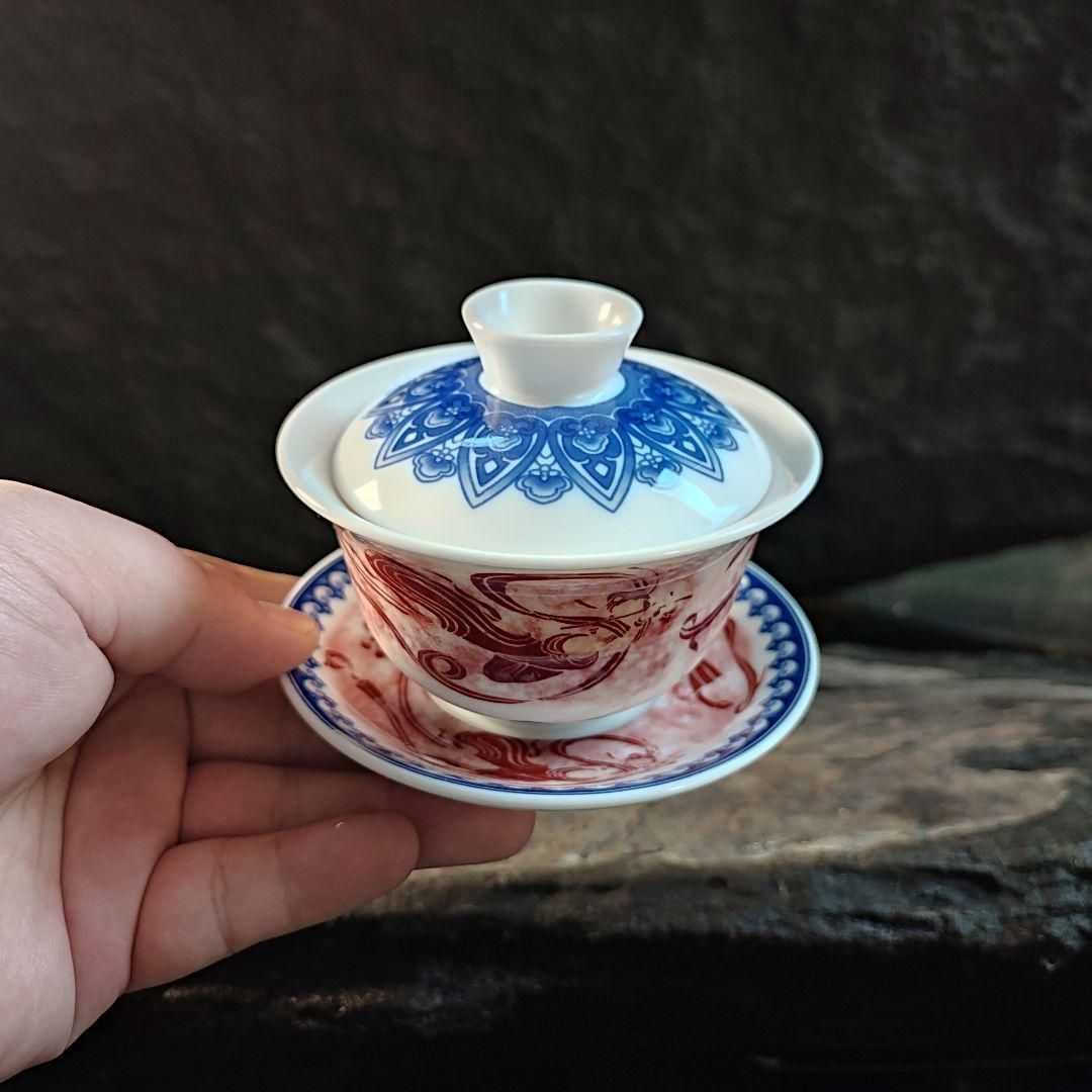 中国茶器 飛天三才蓋碗 茶碗 煎茶道具 新品未使用 飛天敦煌飛天神女三才蓋碗 茶道具 煎茶器 茶碗 新品未使用