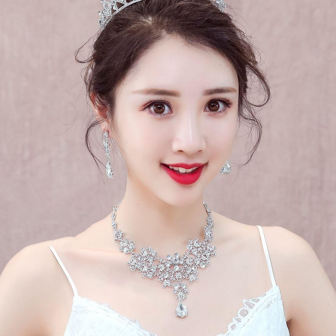 最高品質3点セット ウェディング アクセサリー ティアラ&ピアス  
