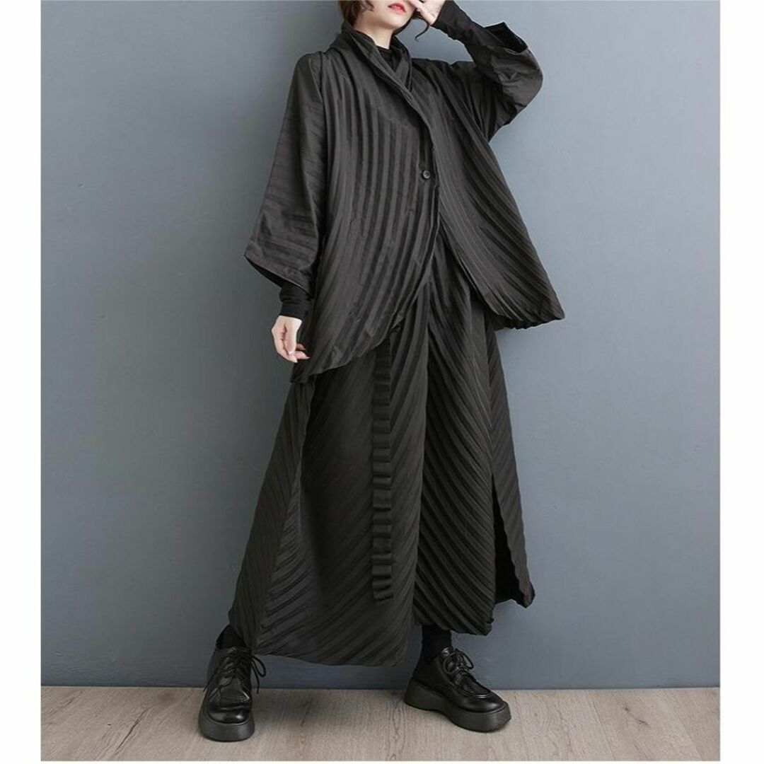 モード ベスト 長袖 シャツ パンツ 3点セット 上下セット バイカラー アシメ 26c7588ad0d2568c4ba99612857a00